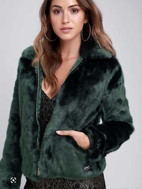 Obey Faux Fur Bomber Jacket in Kale Green